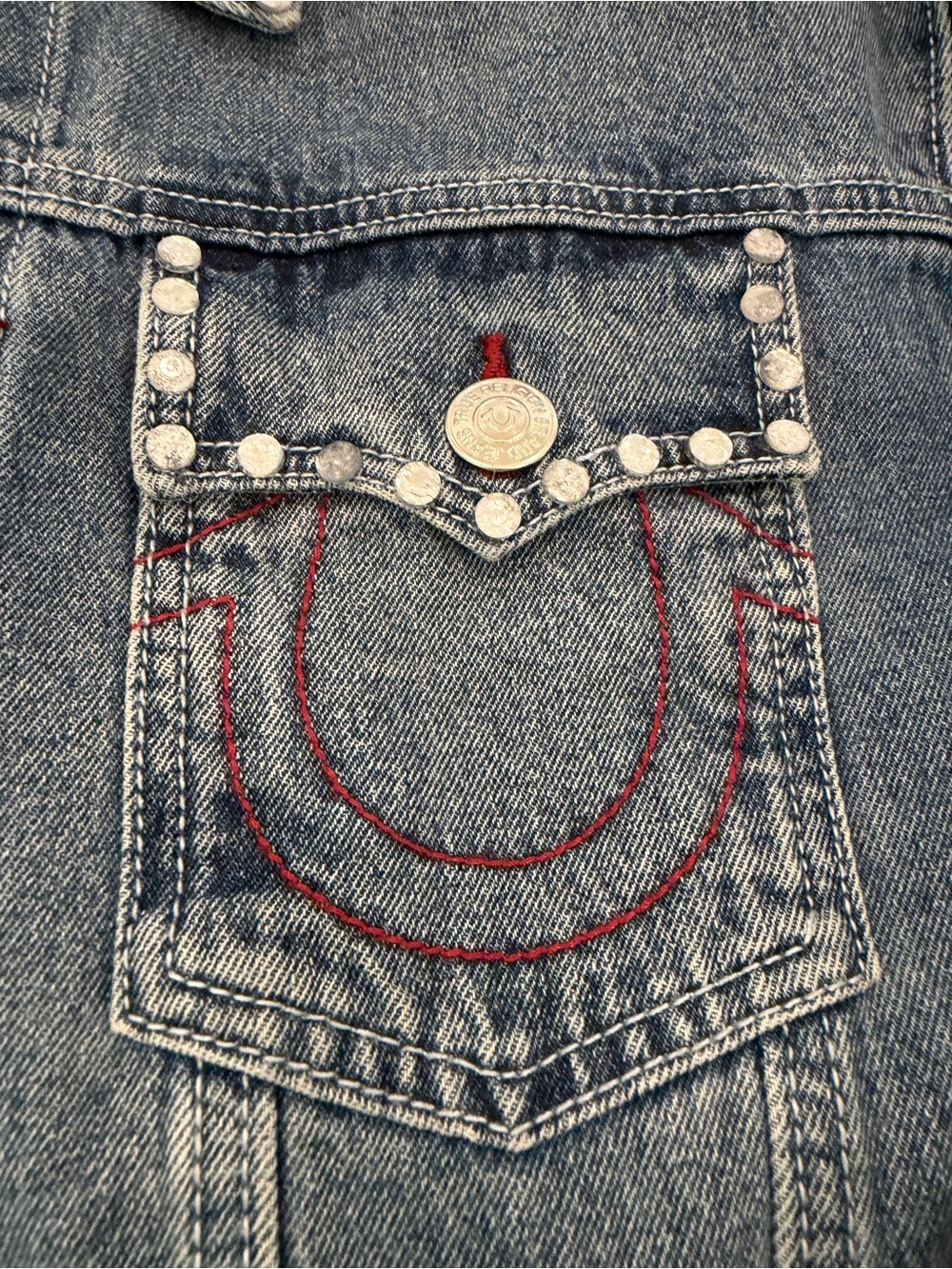 True Religion Jesse Trucker Denim Jacket with Stud Detail Large - Picture 2 of 11
